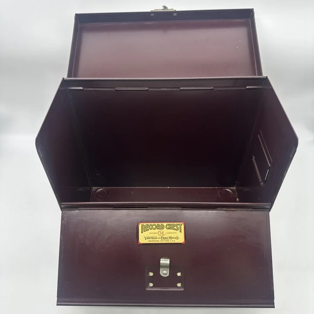 Vintage Yawman & Erbe Record Chest Metal File Storage Box Dark Mahogany Brown